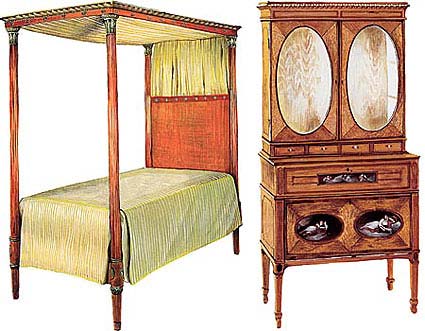 Кровать с пологом в стиле Шератона, XIX век, и антикварный элегантный шкаф